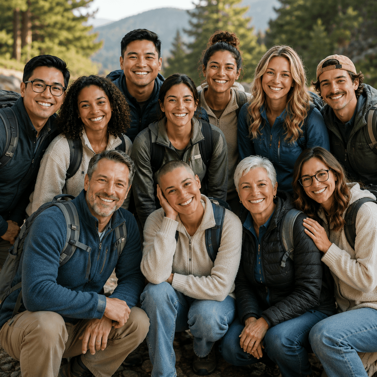 A group of young friends smiling together outdoors